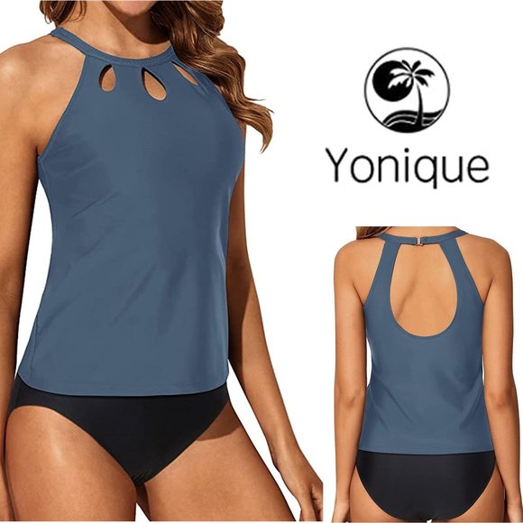 YONIQUE Two Piece High Neck Tankini Swimsuit 🏖️ NEW WITH TAGS! - Picture 1 of 12